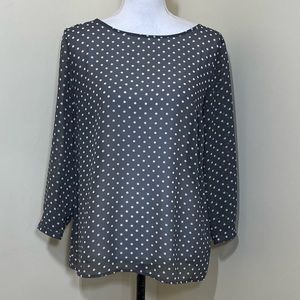 LOFT Polka Dot Blouse XS Women 1/4 Sleeve Black White Lightweight Top